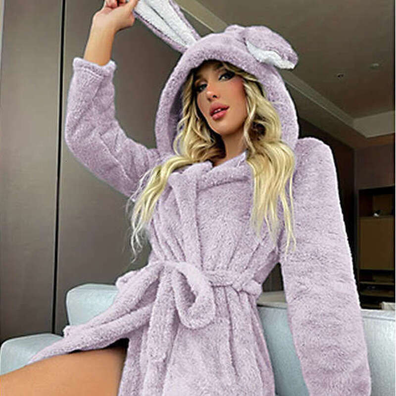 Women's Winter Pajamas Coral Fleece Thickened Sleeve 2025 New Hooded Robe Flannel Loungewear Long Style