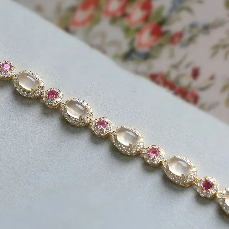 Exquisite Flowers gentle style natural Chalcedony oval bracelet suitable for women sweet bracelet wedding jewelry 250409