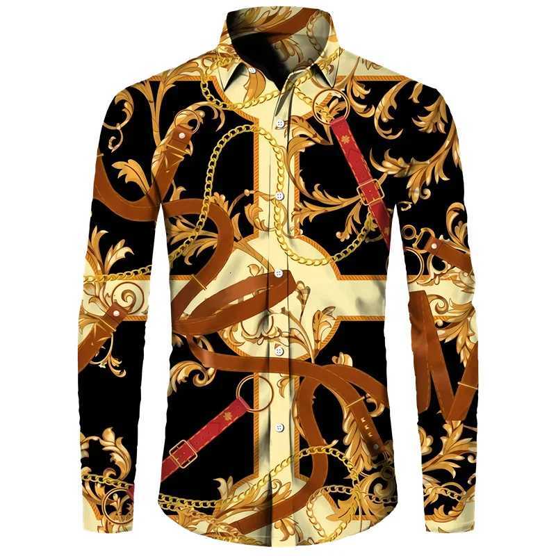 2024 Mens Gold Printed Long Sleeve Shirt Mens Casual All-match Fashion Street Mens Shirt Lapel Single-breasted Long Sleeve K251110