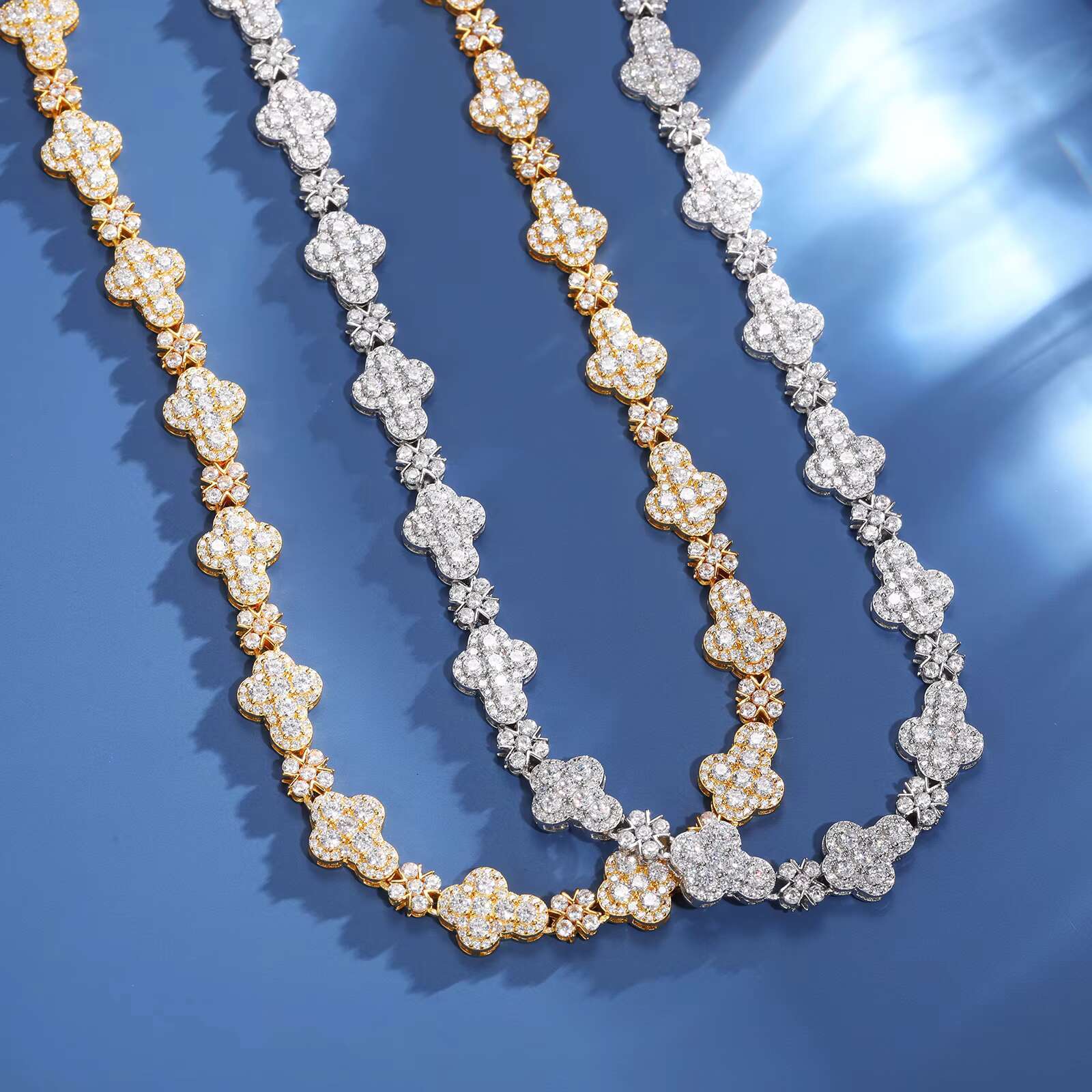 10mm S925 Moissanite Cross Clover Link Tennis Chain Hip Hop Party Bling Iced Out Diamond Moissanite Tennis Chain