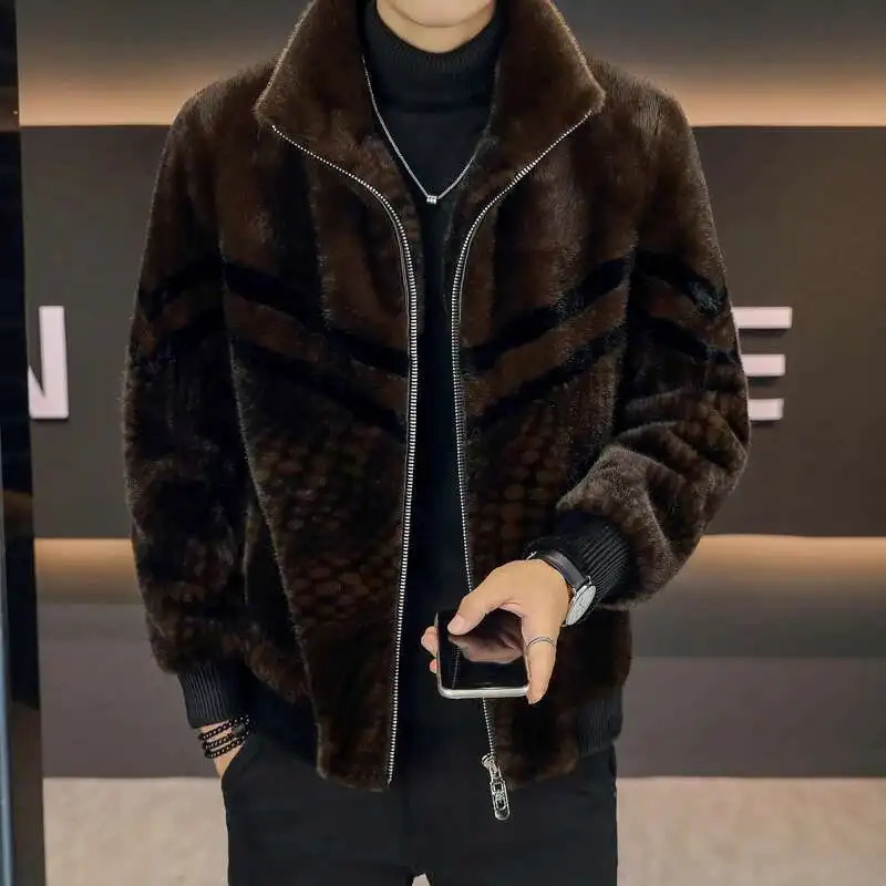 High Quality Gold Mink Fur Thick Woolen Fur Jacket Jaqueta De Couro Masculina Winter Clothing Mens Faux Leather Jacket Men 251110