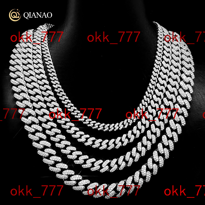 925 Sterling Silver Plated 18k Gold Iced Out Hip Hop Miami Cuban Link Chain Necklace 8mm 10mm 12mm 15mm Moissanite Cuban Chain