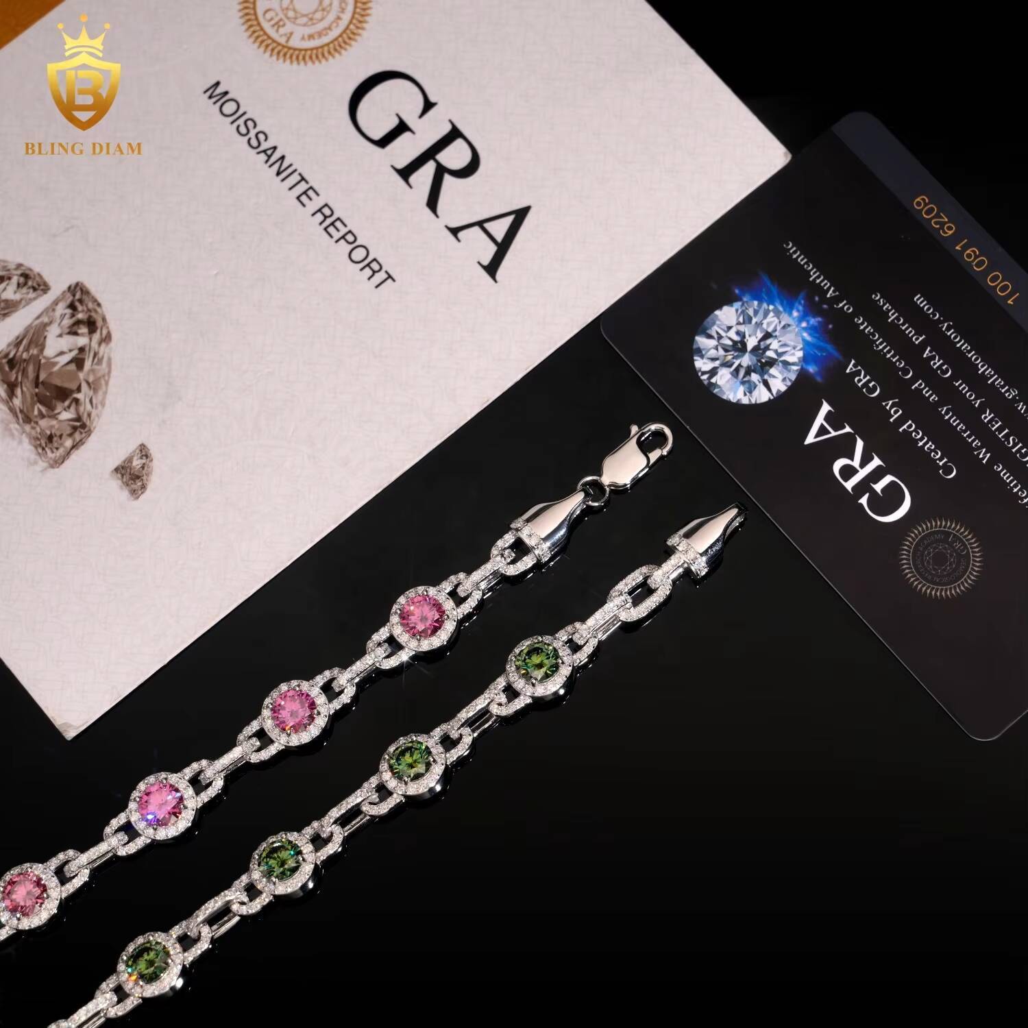 Sterling Silver 925 Pass Diamond Tester Hip Hop Jewelry Custom Colored Moissanite Cuban Link Chain Bracelet