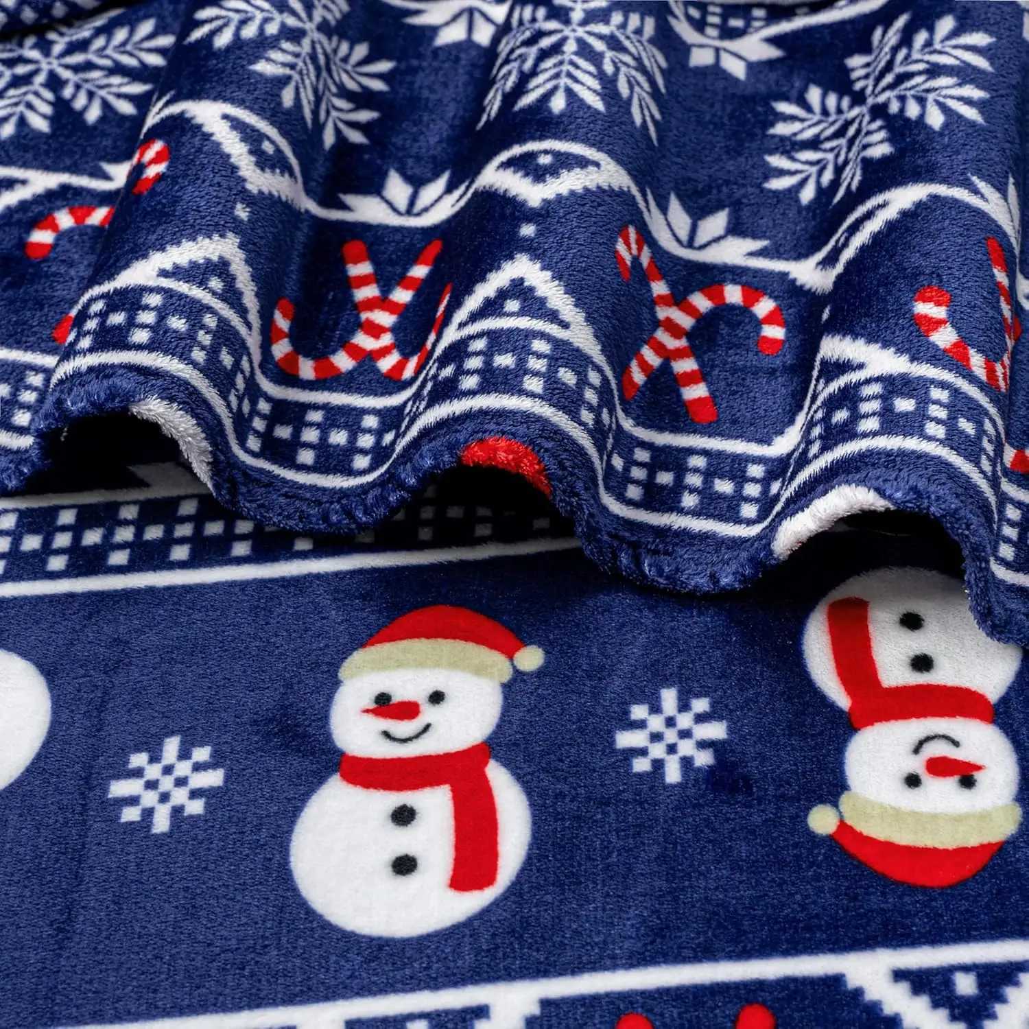 Christmas Snowman Throw Blanket Blue Holiday Christmas Fleece Blanket Soft Plush Warm Winter Cabin Throw Blue Christmas C251111