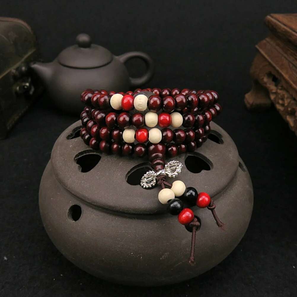 3 Pcs Beads Buddha Bracelet Small Leaf Rosewood Prayer Wooden Bracelets Man