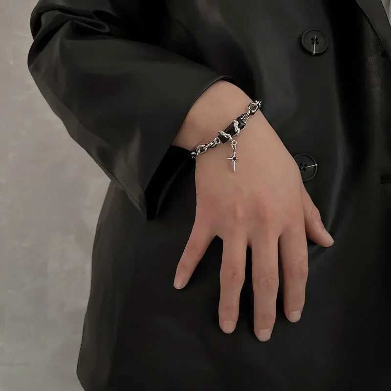 2024 Retro Black Zircon Star Bracelet for Women Men Gifts Trend Titanium Steel Chain Unisex Goth Jewelry New Couple AccessoriesC250410