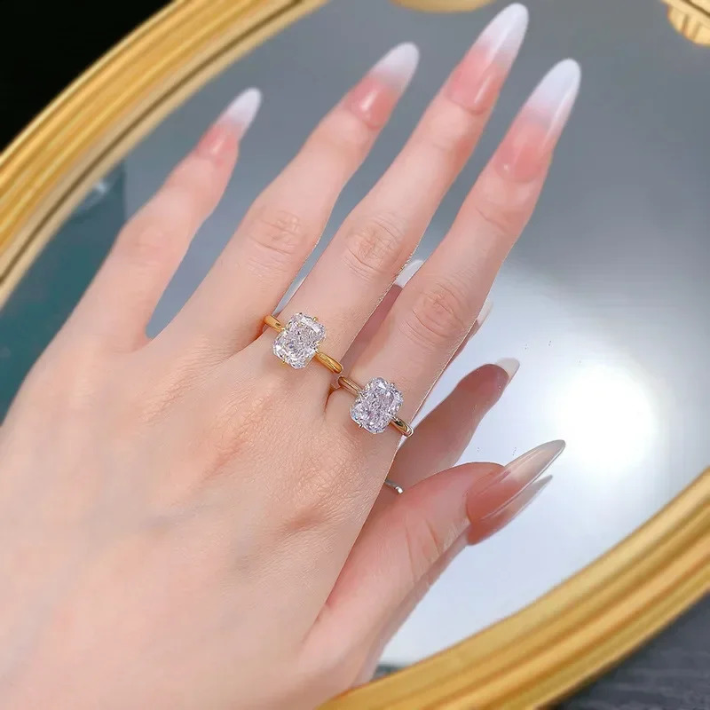 100% 925 sterling silver 4CT crushed ice cut high carbon diamond engagement jewelry ring for women 18k gold-plated gift 250407