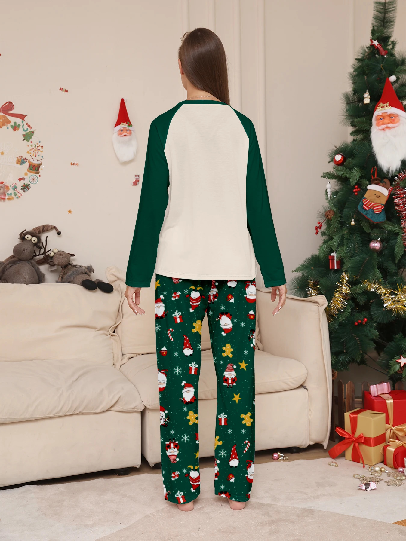 Merry Christmas Couple Pajamas - Raglan Sleeve Merry Ho Christmas Print Festive Pattern Pants Set 251106