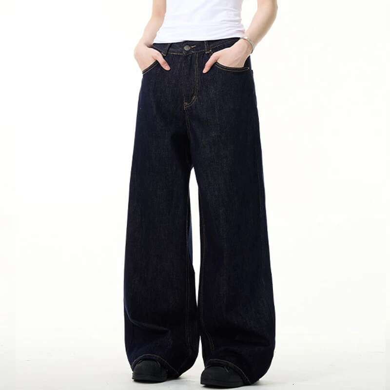 Simple Men's Denim Pants Vintage Washing Wide Leg Loose Jeans Casual Straight American Style Male Trousers New