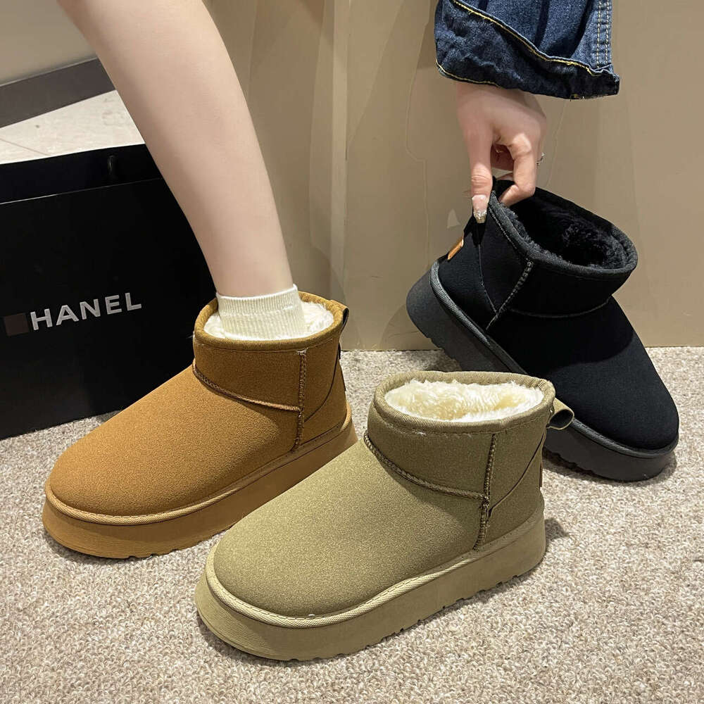Free Shipping Women's Platform Anti-Slip Snow Fall Winter New Design Fur-Lined Thick Warm Cotton Boots Brown Black Size 35-41