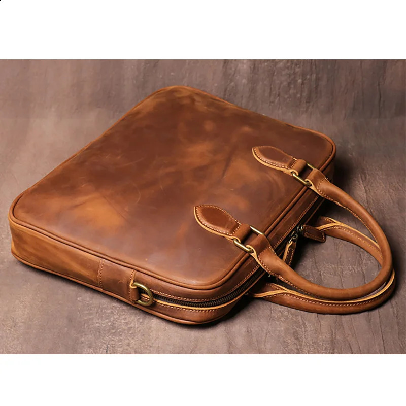 Vintage mens leather briefcase high-quality cross body bag business brown handbag messenger bag mens notebook bag 250410