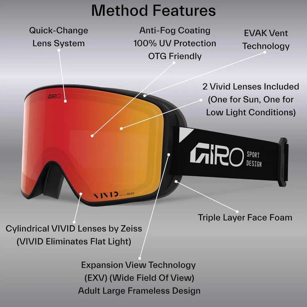 Quick Change Ski Goggles with 2 Vivid Lenses - Anti-Fog Technology for Men Women Youth - Over-the-Glasses Compatible K251110