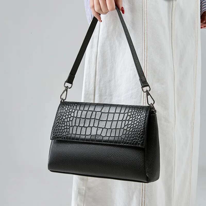 High Quality Genuine Handbags For Women 2024 Underarm Cow Leather Soft Crossbody Ladies Temperament Square Bag