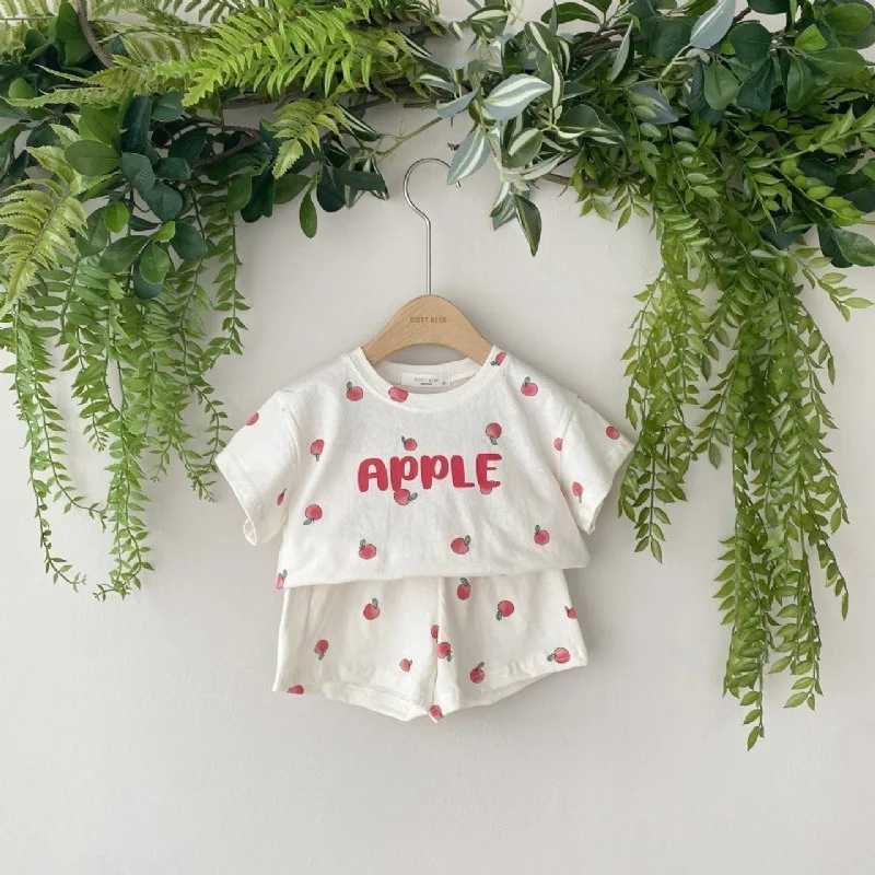 2 pieces of summer baby girl clothing childrens short sleeved set thin cotton fruit printed short sleeved T-shirt set childrens fashionable T-shirt pa