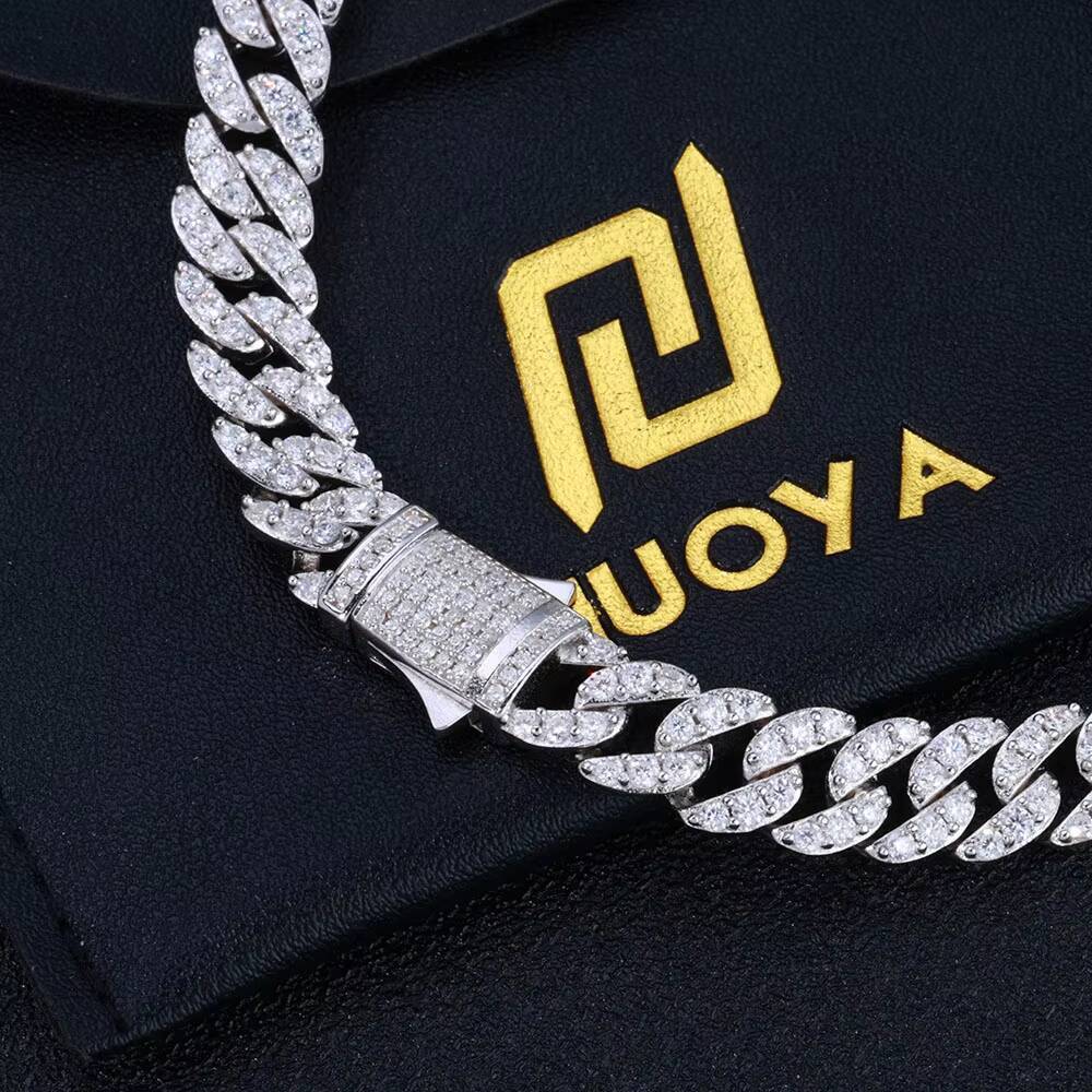 NUOYA 9mm Hip Hop Jewelry 925 Silver Cuban Link Chain Bracelet Can Pass Diamond Test Moissanite Bracelet Fine Jewelry for Women