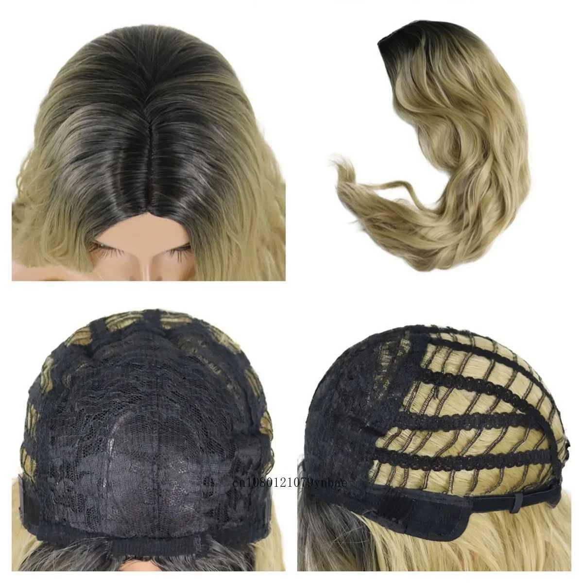 Synthetic Hair Ombre Blonde Long Curly Wave Wigs for Women Girls Middle Part Dark Root Wig Daily Costume Party Heat ResistantT251111