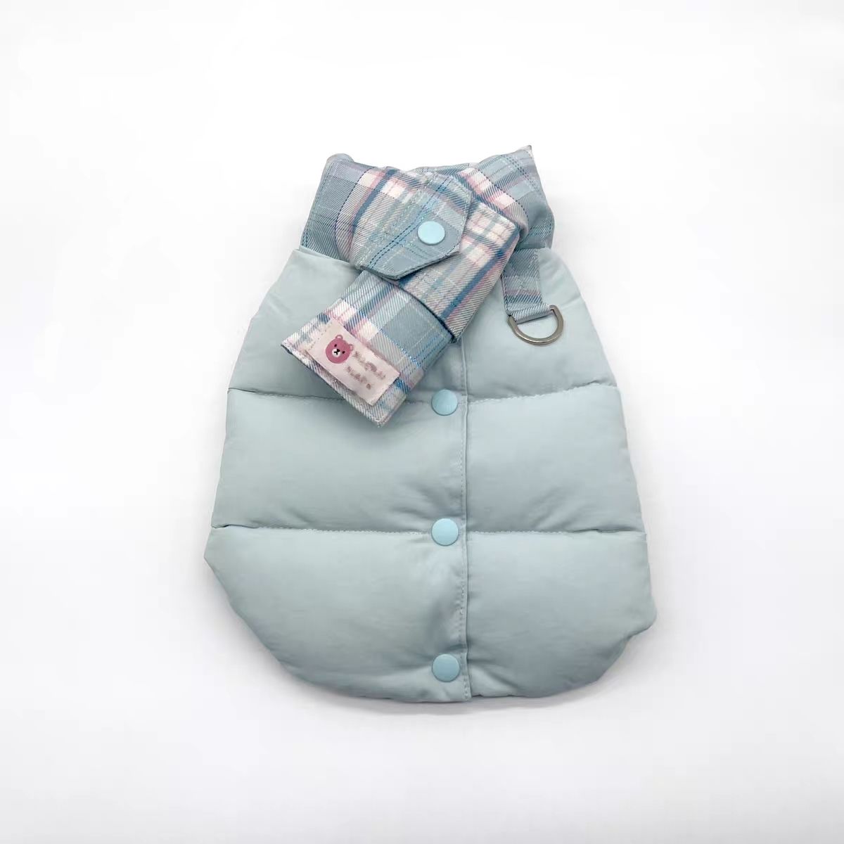 Plaid Scarf Padded Pet Vest with Cute Bear Detail & D-ring, Multicolor Winter Warm Jacket for Small Dogs & Cats, Fashion Puffer Coat for Chihuahua, Po