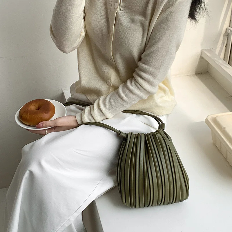 PU Leather Small Square Crossbody Bags for Women 2025 Fashion Pleated Versatile Phone Shoulder Bag Korean Handbags 251106