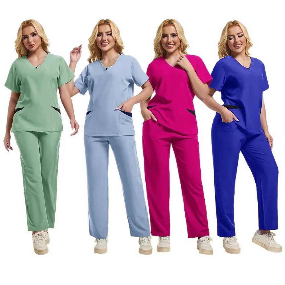 Multicolor Scrub Uniform Short Slve Top Pants Care Uniform Womens Pet Shop Doctor Scrub Medical Surgery Overalls Scrub Set X250410
