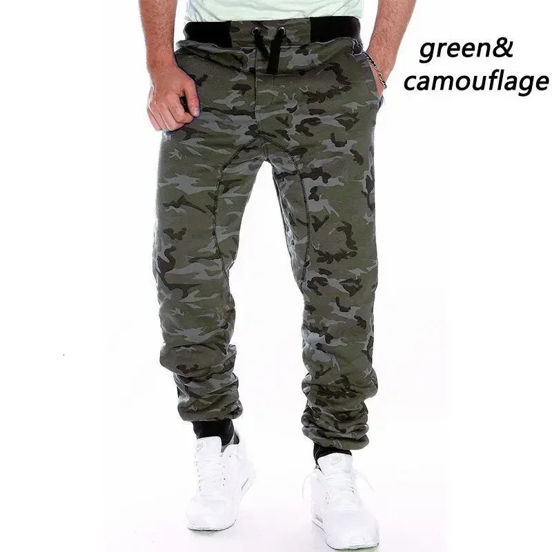 Running Sweatpants Men Camouflage Elasticity Cargo Pants Drawstring Multi Pockets Bottoms Casual Jogger Trousers 251110