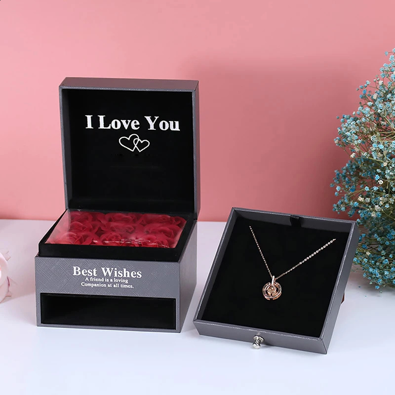 Love Zircon Necklace in 100 Languages I Love You Project Pendant Female 9 Rose Gift Box Romantic Accessories 250408