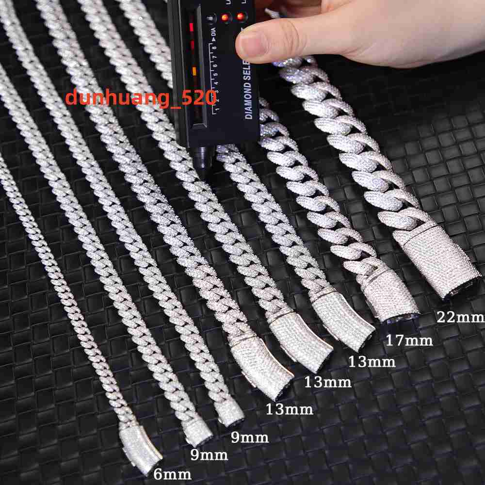 Yu Ying Iced Out 6mm-13mm Vvs Moissanite Diamond Chain S925 Sterling Silver Cuban Link Chain for Mens Hiphop Jewlery