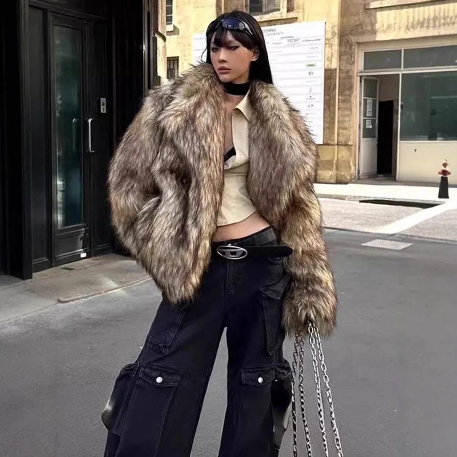 Oversized Autumn Winters Women Eco Fur Coat Fluffy Lapel Collar Female Faux Fur Jacket Artificial Lady Fur Jacket Coat 251105