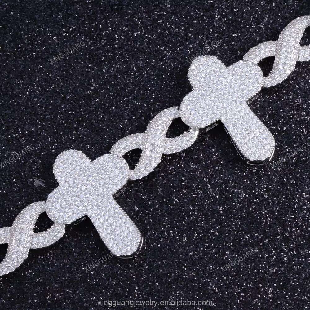 Fine Jewelry S925 Silver Infinity Link Moissanite Bracelet Pass Diamond Test Iced Out Moissanite Diamond Cross Cuban Bracelet