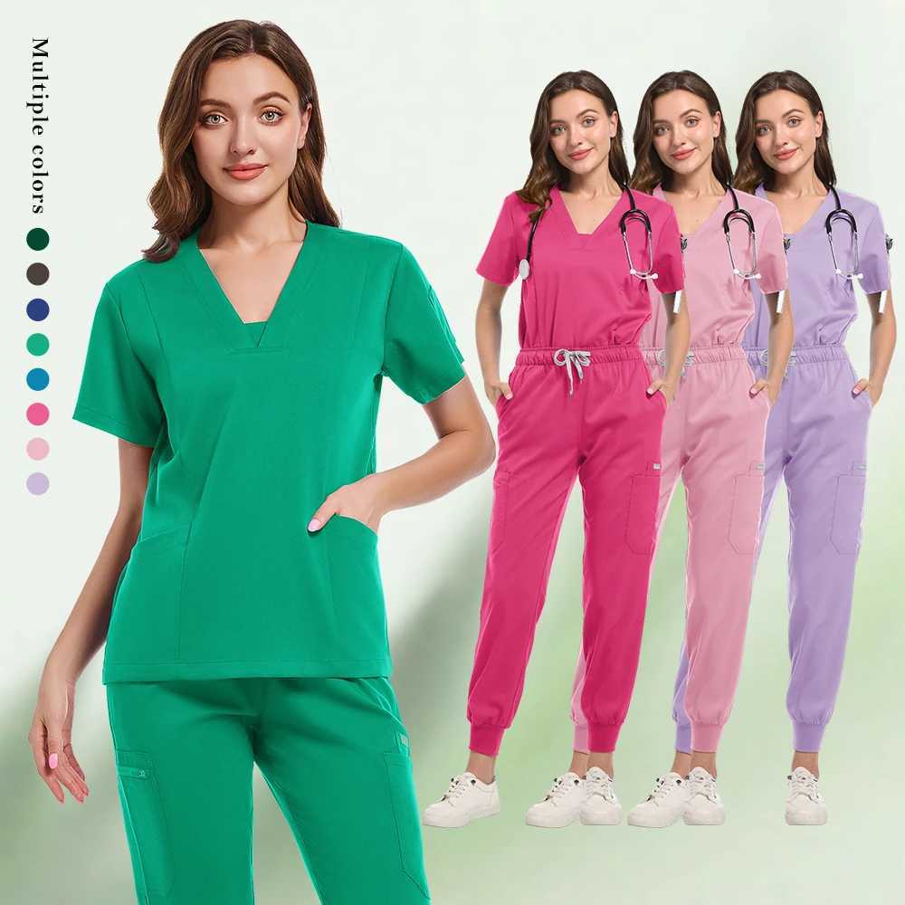 High Quty Soft Elastic Fabric Medical Scrub Sets Blouse and Pants Beauty Sns Dental Hospitals Nurse Vet Working Clothes X250410
