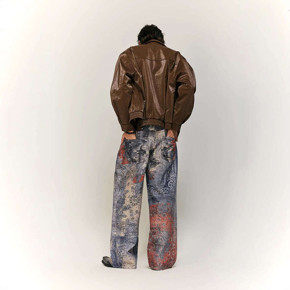 Women's Wear Women's Wear High Street Cashew Flower Digital Printed Denim Workwear Loose Y2k Jeans