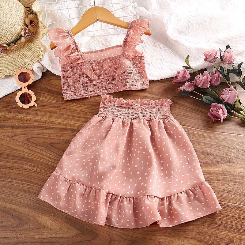 Girls clothing set 5-12T tricolor optional flying sleeve square collar vest top+lace dress childrens girls baby clothing setXJ250410