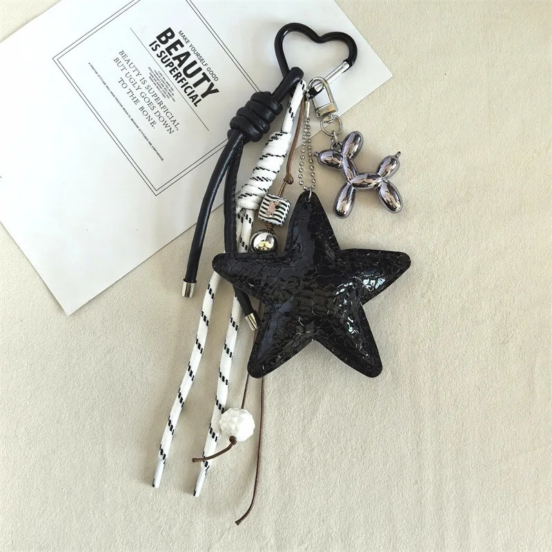 Y2k Leather Rope Keychain Star Cute Dachshund Bag Pendant 3d Creative Cartoon Keyring Anti-lost Mobile Phone Lanyard Bag Pendant 251110