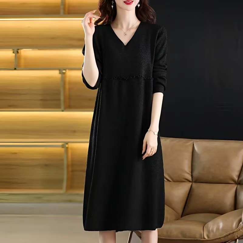 plus size women's new long sleeve high waist printed banquet dress mid-length skirt D02822