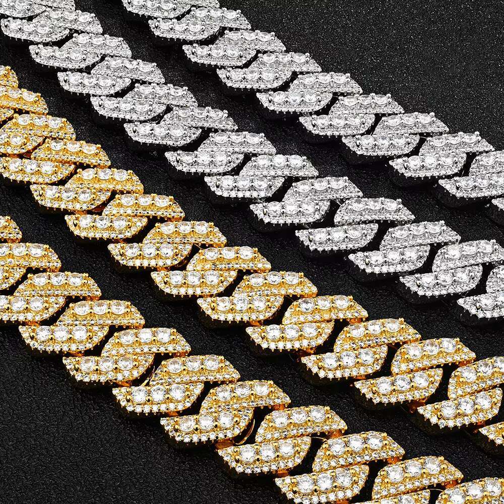 Hiphop Bust Down 925 Sterling Silver Cuban Necklace Vvs Moissanite Diamond 15mm Link Chain Iced Out Cuban Link Chain