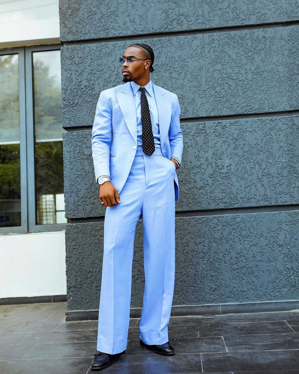 Simple Blue Wedding Tuxedos Pure Colour 2 Piece Set Jacket Pants Formal Men Suit Peaked Lapel Business Work Suits Customized