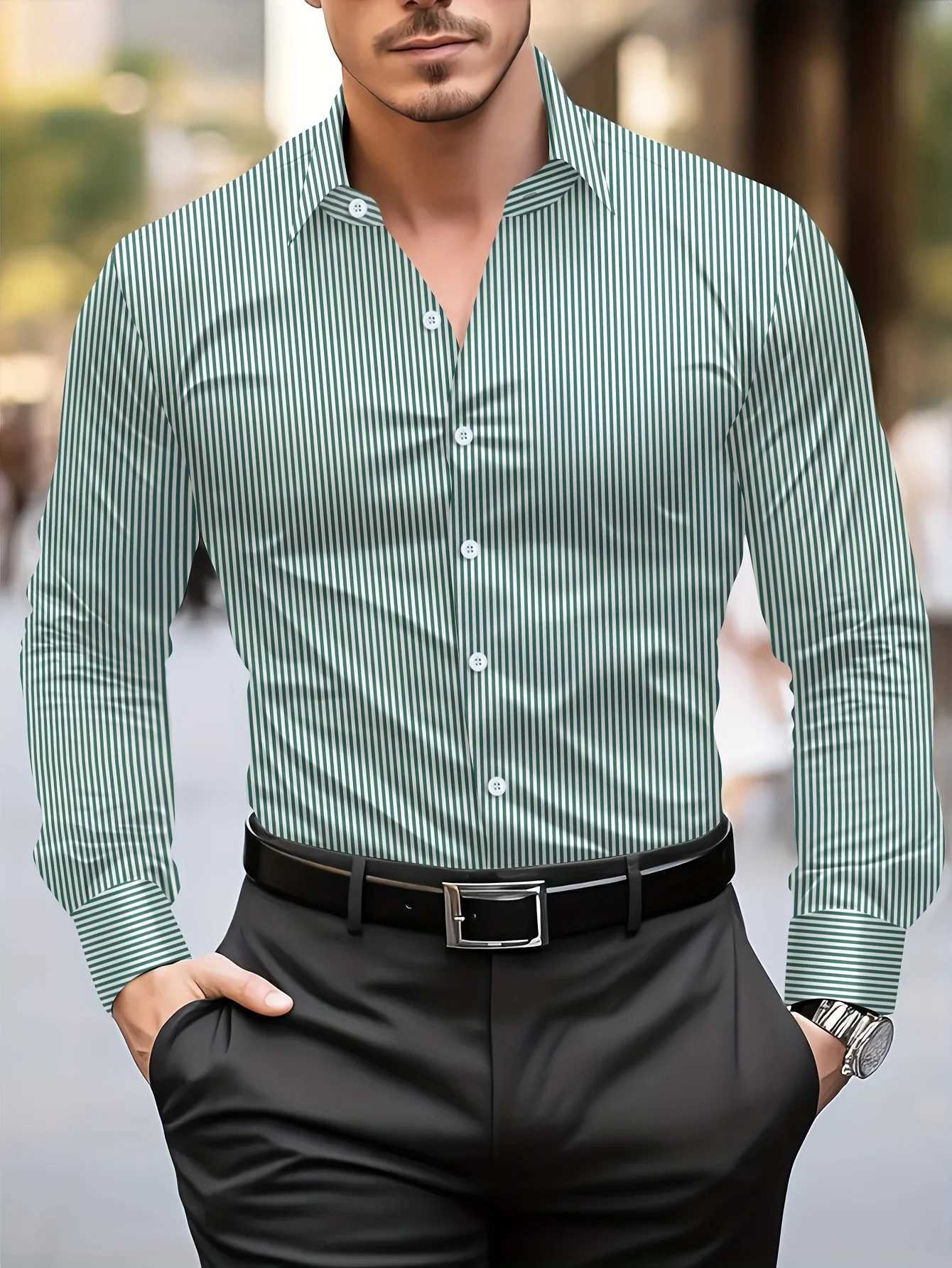 MenS Casual Regular Fit Long Sleeve Solid Color Polyester Button Lapel Shirt 6 ColorsWoven Non-Stretch Fabric for Spring K251110