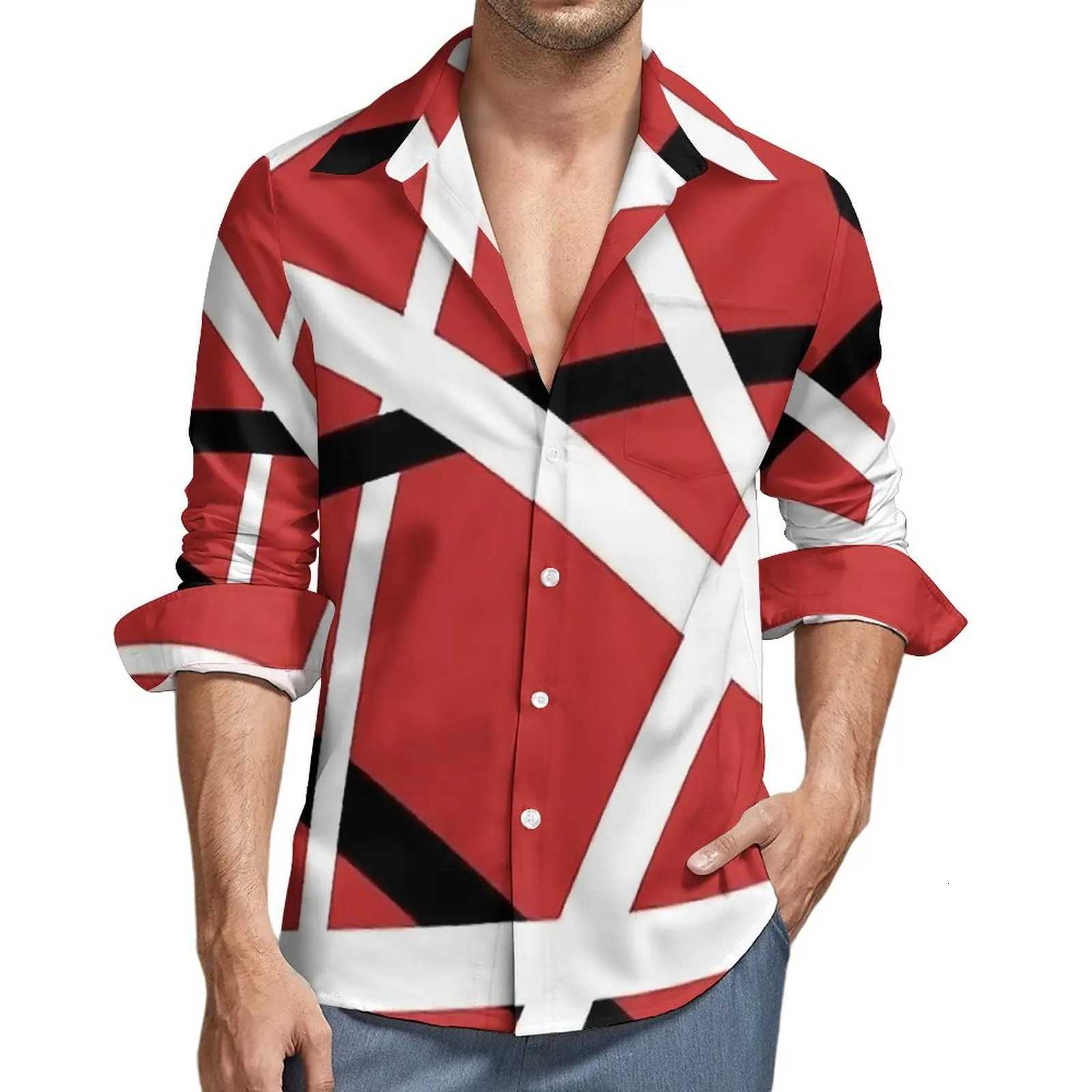 Van Halen Shirt Autumn Lines Print Casual Shirts Male Vintage Blouses Long Sleeve Printed Stylish Clothing Plus Size No Pockets K251110