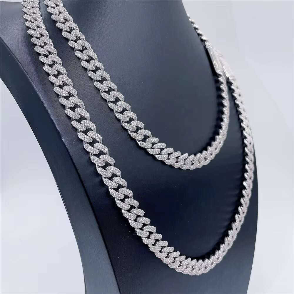 Ready to Ship Hip Hop Jewelry S925 Gold Plating 2 Rows VVS Moissanite Cuban Custom Cuban Necklace for Men Women