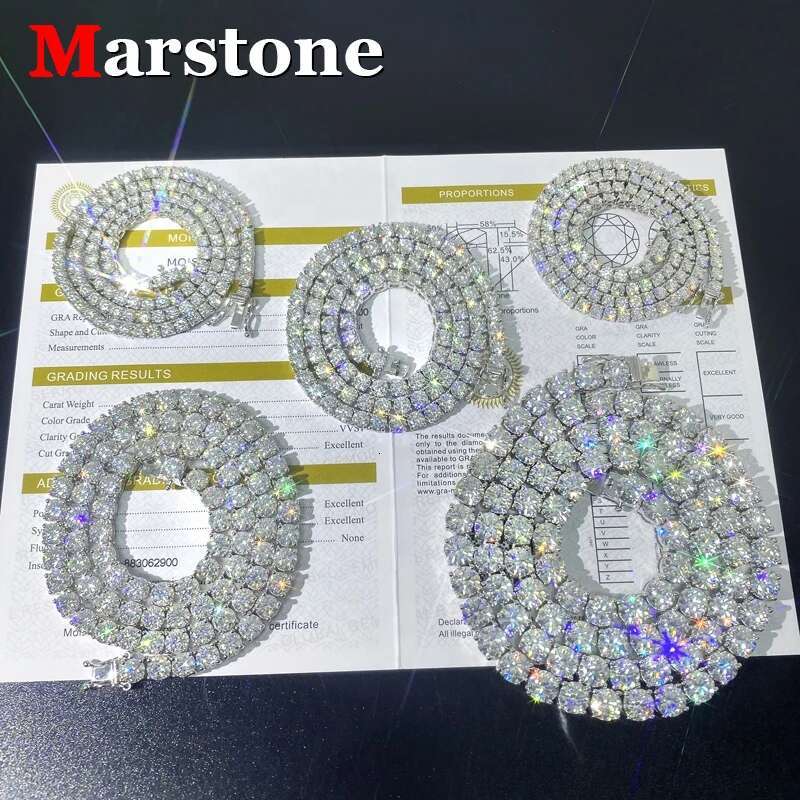 Full Size D Color Moissanite Tennis HipHop Bracelet Necklace Original S925 Sterling Silver White Gold Bracelets for Women Man
