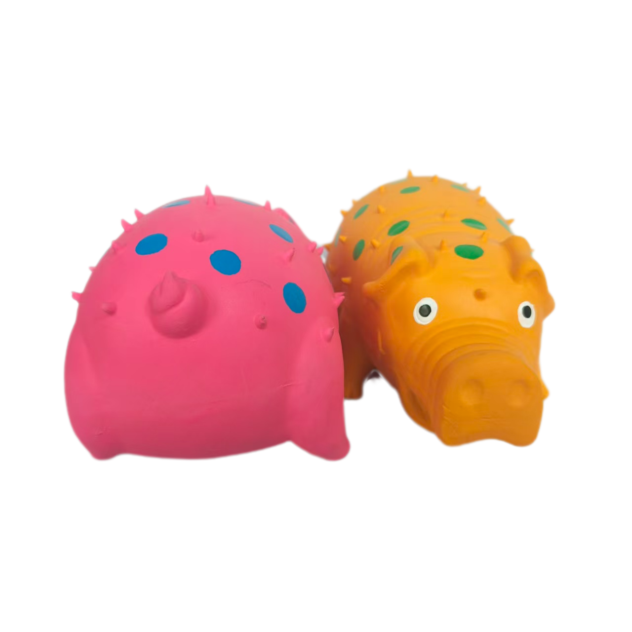 Squeaky Rubber Chewy Dog Toy Soft Natural Latex Interactive 21cm Grunting Oinks Spike Dog Toys with Bright Colors for Giant Large Dogs Surprised 2pcs/