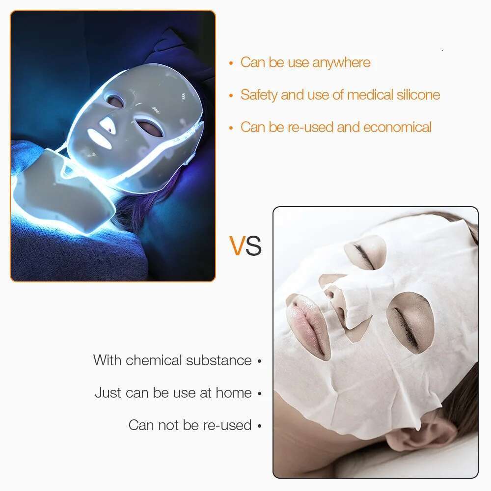 7 Colors Facial with Neck LED Light Photon Mask Skin Rejuvenation Anti Acne Beauty Device Face Lifting Firm Massager