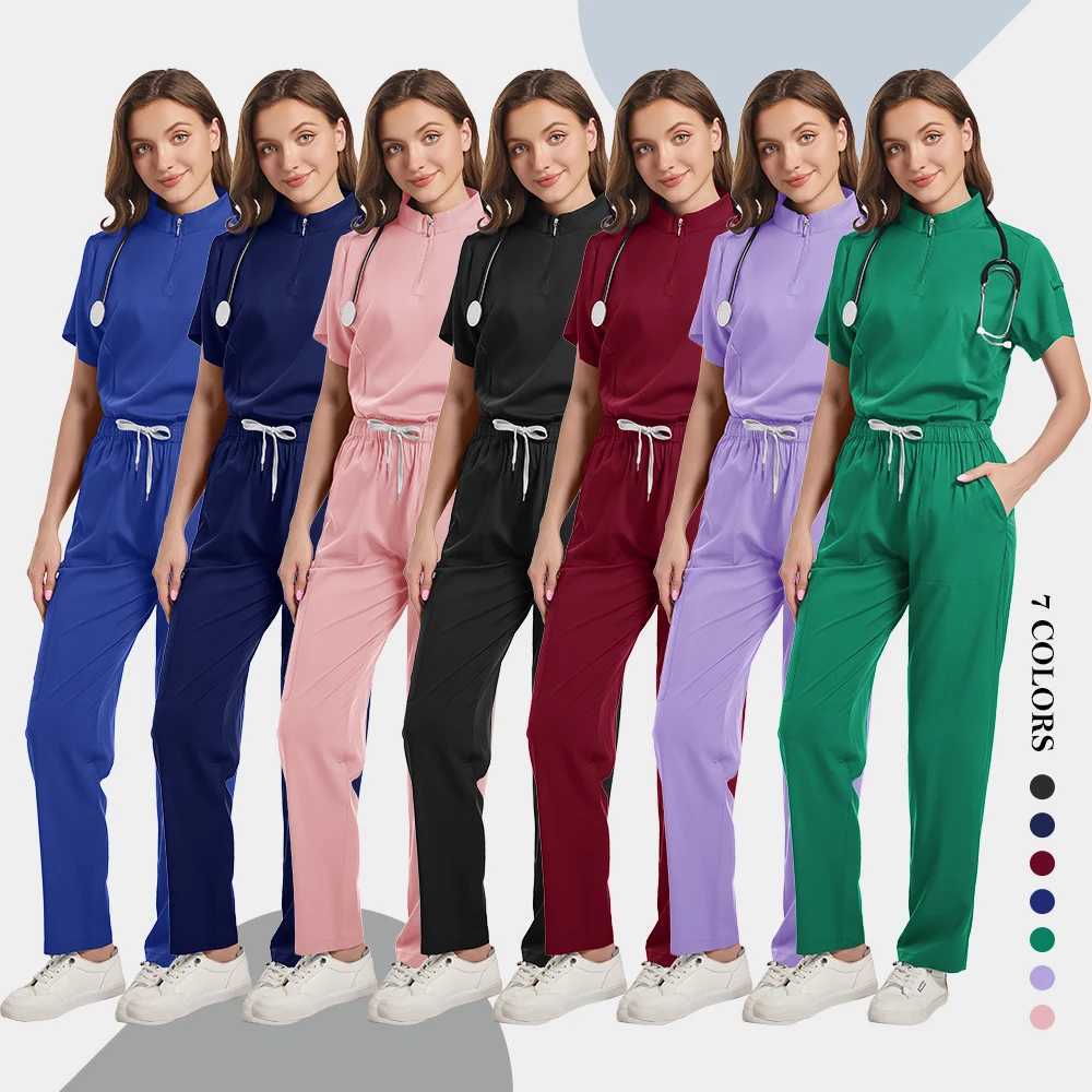 Medical accessories Womens elastic washer uniform set Hospital surgical suit Short Slve top Running pants set Doctors clothing X250410