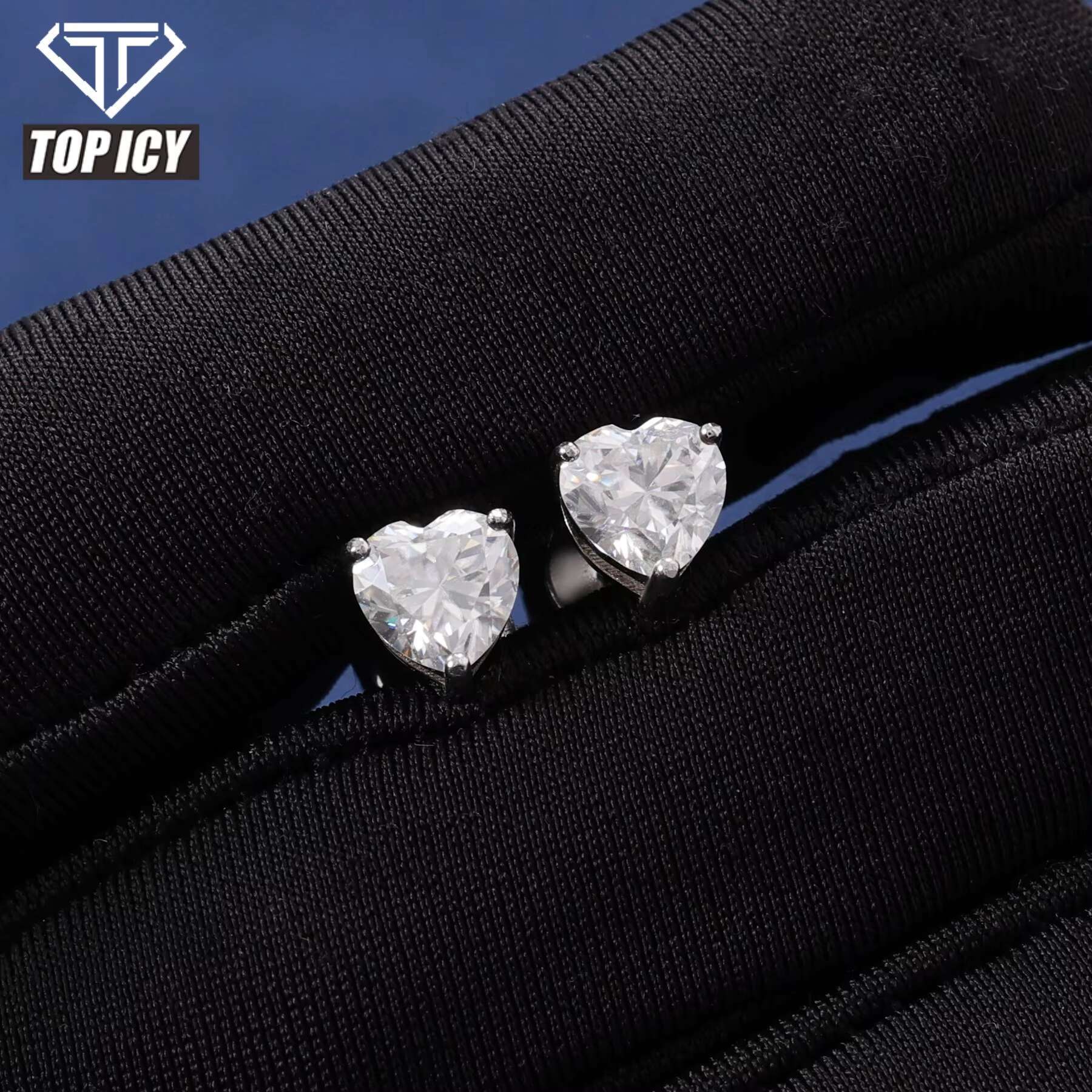 New Trendy 925 Sterling Sliver VVS Moissanite Earrings Fine Iced Out Heart Stud Earrings Womens Popular Geometric Jewelry
