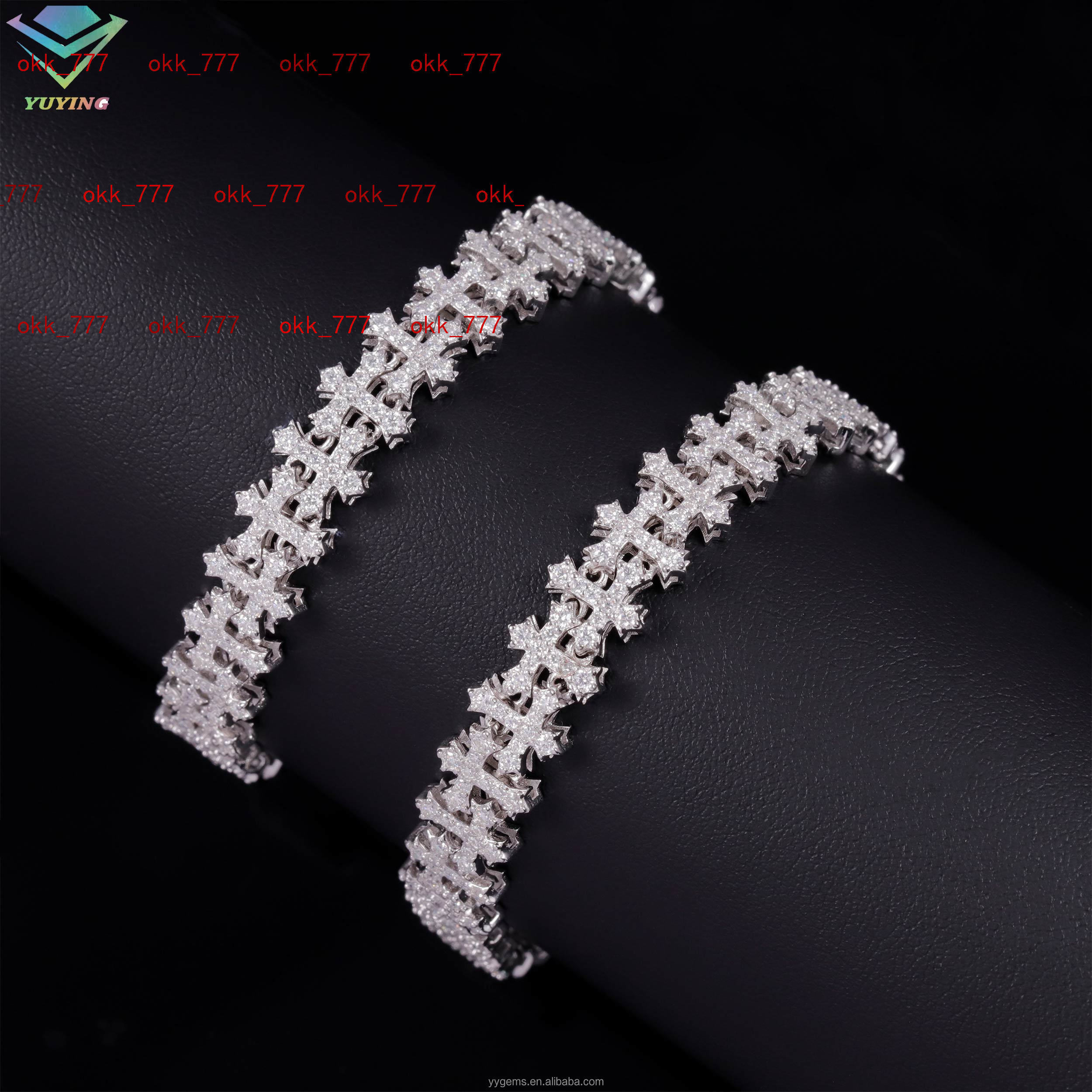 Cross Shape 925 Solid Silver Vvs GRA Moissanite Diamond Bracelet Cuban Link Bracelet Chain for Women/mens Jewelry