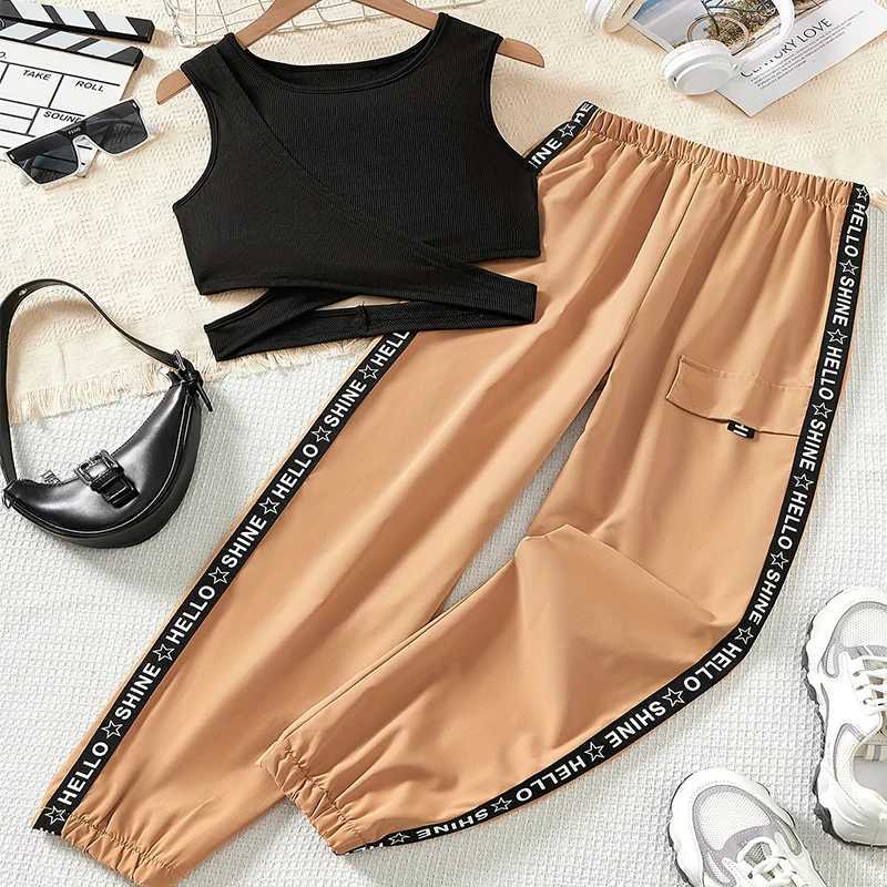 Two cute solid color sleeveless vests for summer girls letter printed workwear pants princess birthday Par clothing setXJ250410