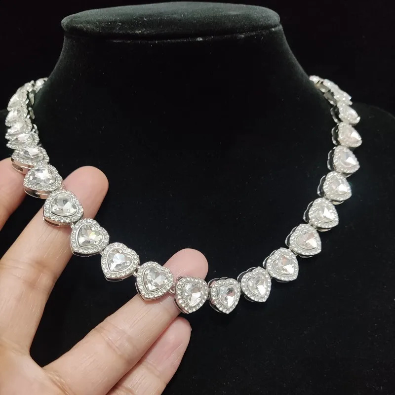 Mens and Womens Hip Hop Chain Necklace 13mm Wide Heart Chain Hip Hop Ice Sparkling Necklace Fashion Jewelry Gift 250408