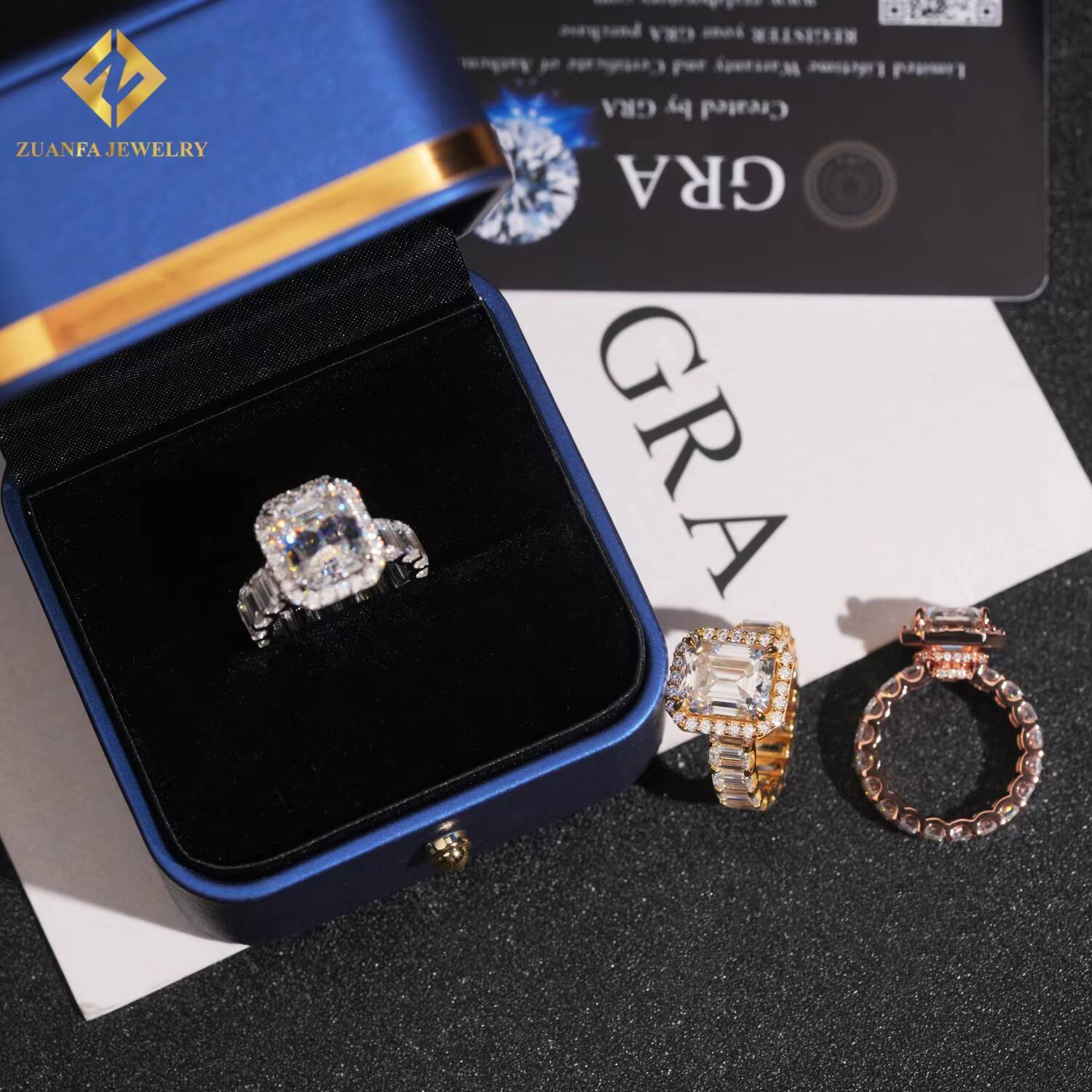 Rapper Jewelry Hip Hop Style Moissanite Ring 925 Sterling Silver Emerald Cut 14ct Men Diamond Ring GRA Certificate