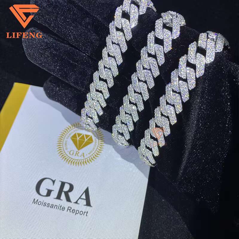 Fine Jewelry Hip Hop 925 Silver 12mm Cuban Link Chain Iced Out Moissanite Diamond Bracelet for Women VVS Chain Charm Bracelet