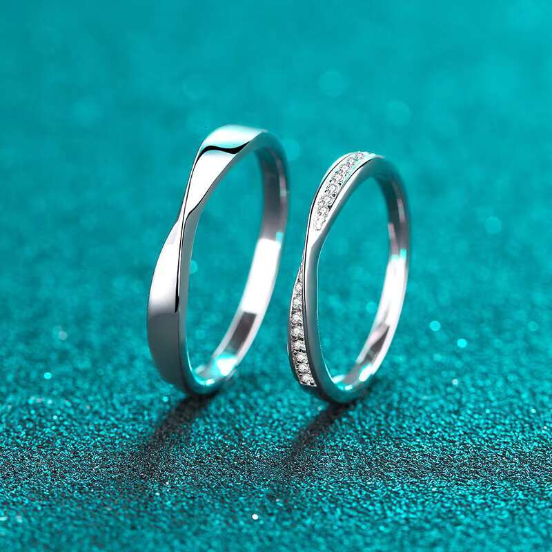 Wholesale Direct Sales S925 Valentines Day Gift Mosan Stone Full Diamond Twist Male and Female Couples Ring