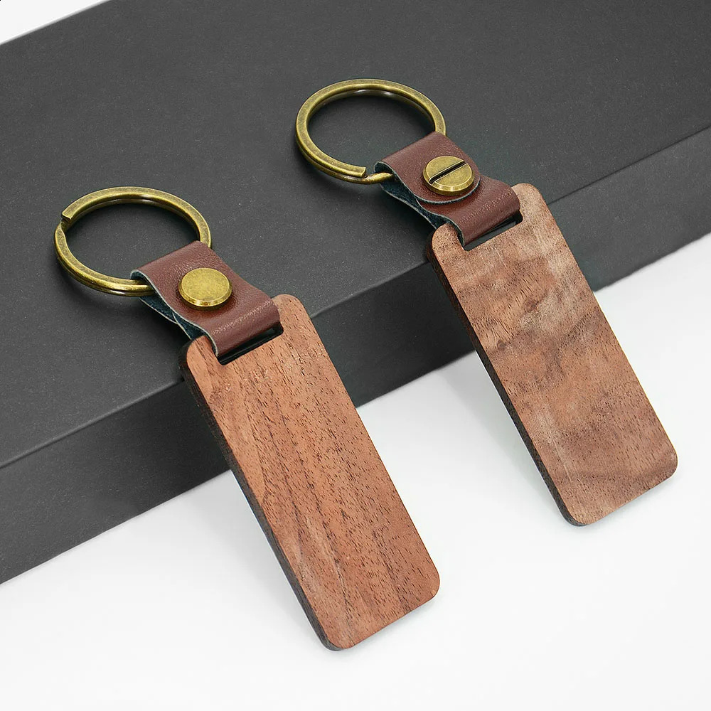 12 blank wooden PU leather keychain laser engraved DIY car decoration gift 250410